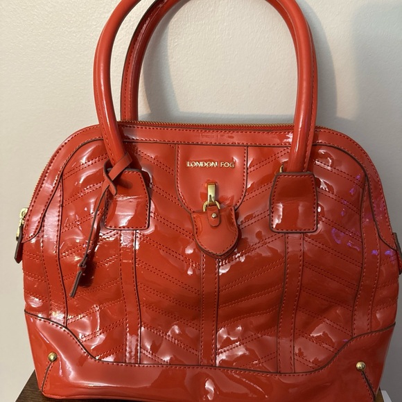 London Fog Glossy Orange satchel with detachable shoulder strap - Picture 1 of 16